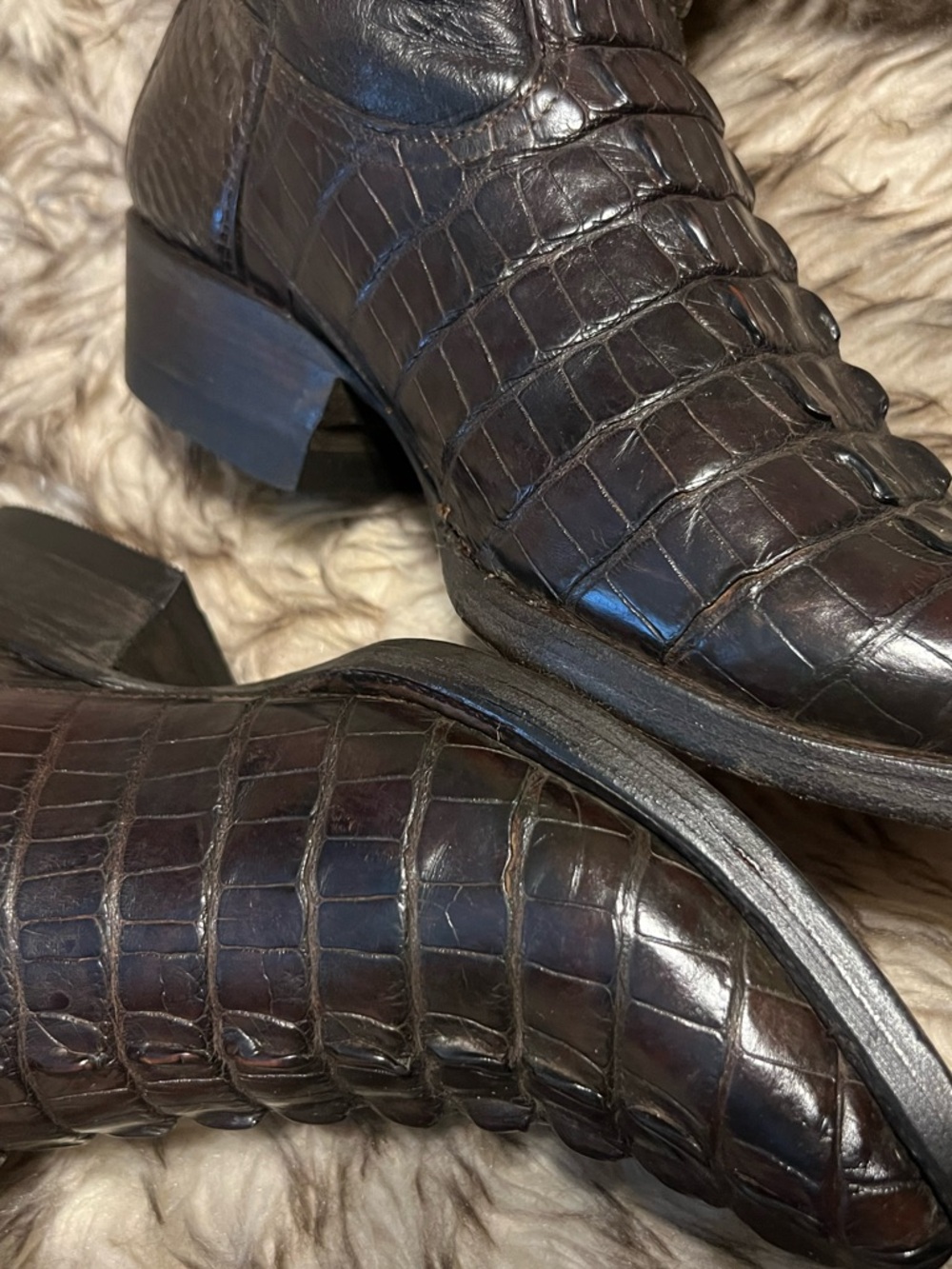 Men's DOMINI PELLE CAIMAN dark  Brown Leather Cowboy Boots Sz 9 NEW SOLES/HEELS - Picture 4 of 16